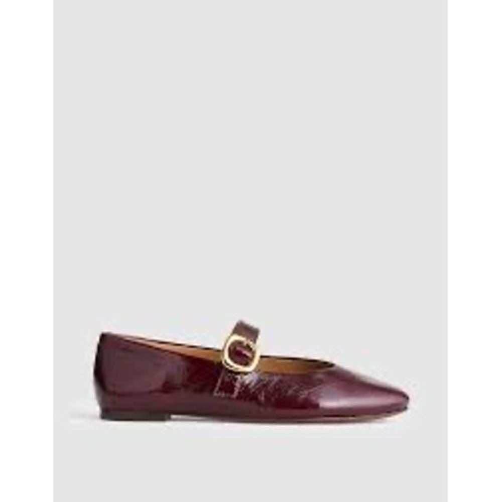 Madewell The Greta Mary Jane Flat Crinkled Patent Leather Cabernet Burgundy 6.5
